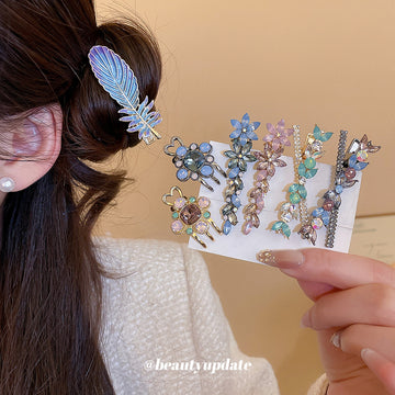 Enamel Feather Rhinestone Flower Duckbill Clips and Mini Claw