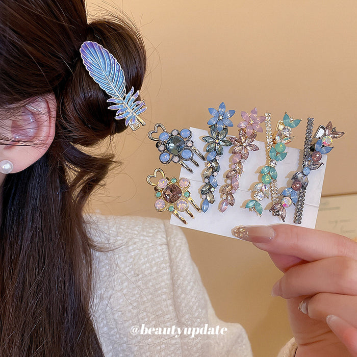 Enamel Feather Rhinestone Flower Duckbill Clips and Mini Claw