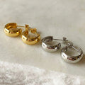 Polished C Shape Thick Mini Hoop Stud Earrings Gold Steel view 3