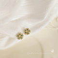 Gold Mini Five Petal Flower Stud Earrings Green Crystals view 3