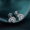 Crystal Cat Face Stud Earrings in Silver Tone with Clear Crystal Details view 2