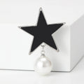 Enamel Star Brooch With Hanging Pearl in Black or Red view 4