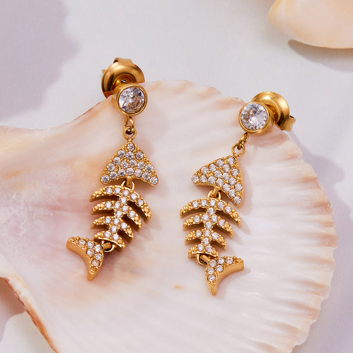 Crystal Ear Cuffs and Fish Skeleton Stud Earrings in Two Finishes