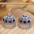 Six Color Ornate Enamel Jhumka Bell Fringe Hook Earrings view 6