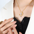 Two-Tone Cat Crescent Moon Pendant Gold Box Chain Necklace view 1