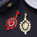 Red Silver Tone Teardrop Crystal Sunburst Crystal Two Designs Metal Dangle Earrings view 3