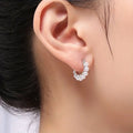 Pearl Bead Hoop Earrings in Polished Silver Tone Jewelry view 3