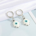 Silver Tone Hamsa Evil Eye Huggie Earrings in Five Color Designs view 8