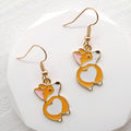 Orange Enamel Corgi Heart Butt Dangle Earrings Gold Hooks view 4