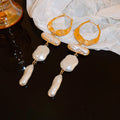 White Irregular Pearl Tassel Huggie Earrings With Decorative Details view 6