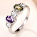 Silver Multicolor Oval CZ Bezel Band Ring Sizes 6-10 view 2
