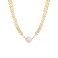 Gold Leaf Chain Pearl Center Choker Necklace Single Style view 5
