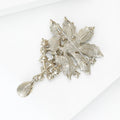 Champagne Crystal Leaf Brooch Teardrop Pendant Silver Tone view 4