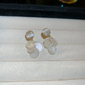 White Shell Disc Drop Earrings with Gold Tone Studs view 6