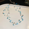 Blue Cube Bead Multi Strand Transparent Cord Choker Necklace view 6