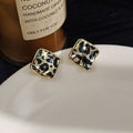 Gold Tone Leopard Print Wavy Square Statement Stud Earrings view 4