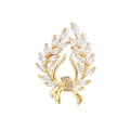 Gold Tone Crystal Wheat Wreath Bow Metal Brooch Pin view 1