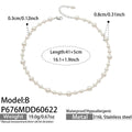 Pearl Clear Bead Station Necklace Gold Steel Models A B view 9
