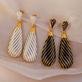Gold Black White Stripe Teardrop Enamel Dangle Drop Earrings view 2