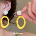 Colorful Oval Drop Earrings with Cream Round Stud Tops view 4