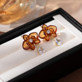 Amber Translucent Flower Clear Teardrop Hook Earrings view 3