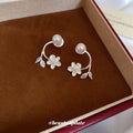 Silver Tone Crystal Leaf and Flower Cluster Stud Earrings view 2