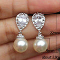 Teardrop CZ Halo Faux Pearl Drop Earrings White Pink view 5