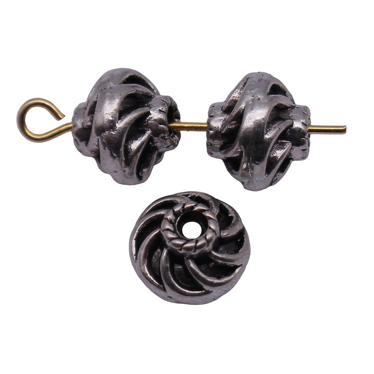 8.7x8.7x7.4mm 1.3g Antique Silver Zinc Alloy Double Sided Spiral Texture Spacer Beads for Bracelet Making