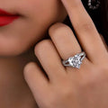 Silver Clear Heart Double Band Pave Finger Ring Sizes 6-10 view 4