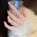 Silver Tone Three Row Open Ring With Clear Crystal Bands view 3