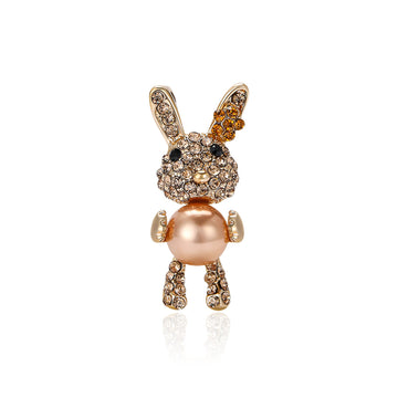 Dangling Eared Rabbit Brooch In Silver Or Brown Tone
