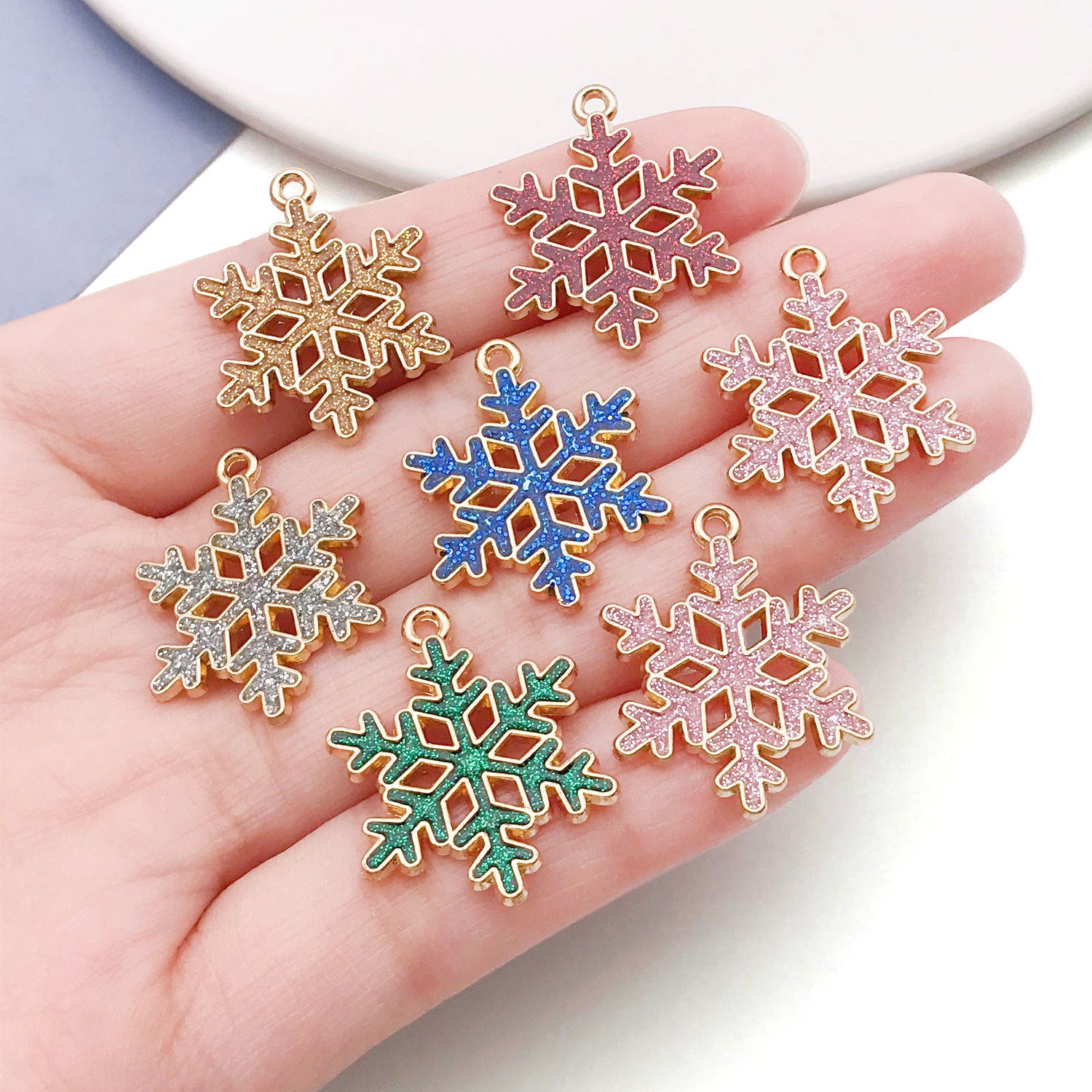 Enamel Zinc Alloy Snowflake Christmas Charm Pendant for DIY Earrings Necklace Keychain