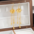 Gold Good Fortune Medallion Long Chain Tassel Earrings view 4