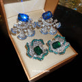 Blue Green Crystal Floral Stud Earrings Fashion Jewelry view 1