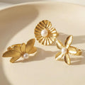 Oversized Pearl Center Flower Rings in Three Gold Tone Designs view 3