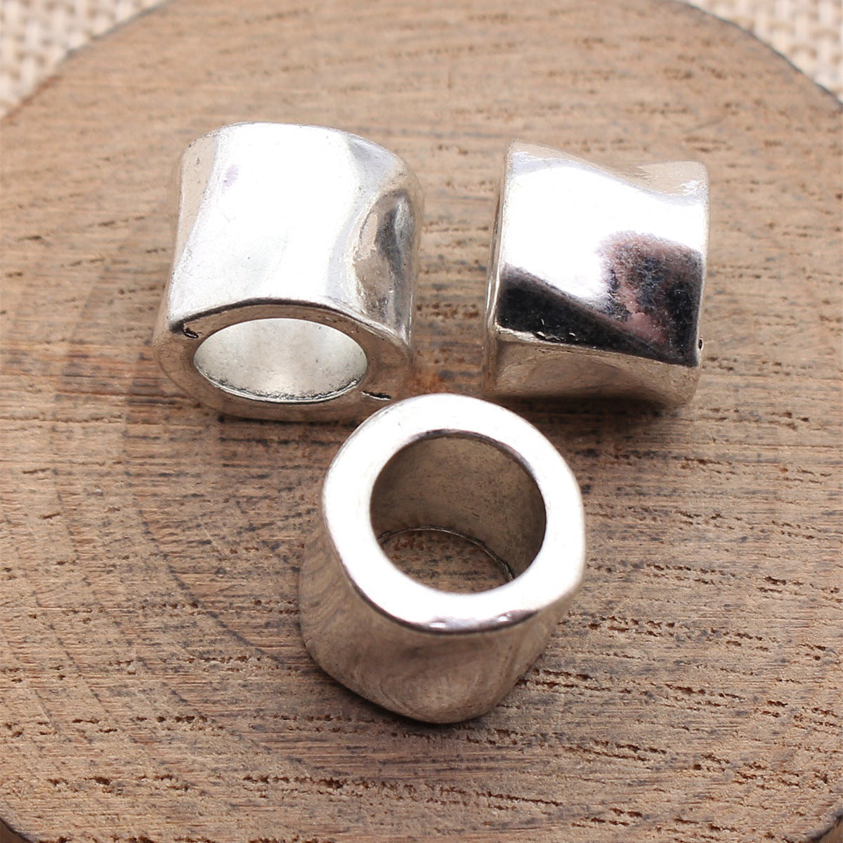 14x14x12mm 5.8g Antique Silver Tone Zinc Alloy Hammered Tube Large Hole Spacer Beads for Dreadlock Jewelry