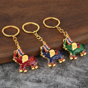 Thailand Elephant Keychain in Enamel and Gold-Tone Zinc Alloy, Six Colors