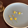 Yellow Flower Asymmetric Earrings with Pearl Look Accents view 2