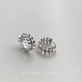 Silver Olive Leaf Huggie Hoop Earrings Polished Metal view 1