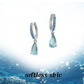 Silver Blue Crystal Huggie Hoop Earrings Teardrop Drops view 4