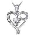 Silver Tone Mom Heart Clear Crystal Pendant Necklace view 1