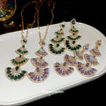Gold Fan Crystal Drop Necklace And Post Earring Styles view 2