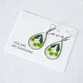 Green Teardrop Resin Pressed Flower Drop Earrings Silver view 4