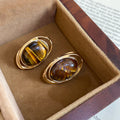 Gold and Silver Tone Brown Stone Stud Earrings in Twenty Two Designs view 9