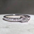 Rectangular Baguette Solitaire Pave Ring In Polished Silver Tone view 4