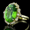 Gold Tone Green Oval Stone Leaf Halo Statement Ring view 2