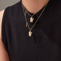 Gold Stainless Steel Pave Cat Fishbone Bracelet And Necklace view 4