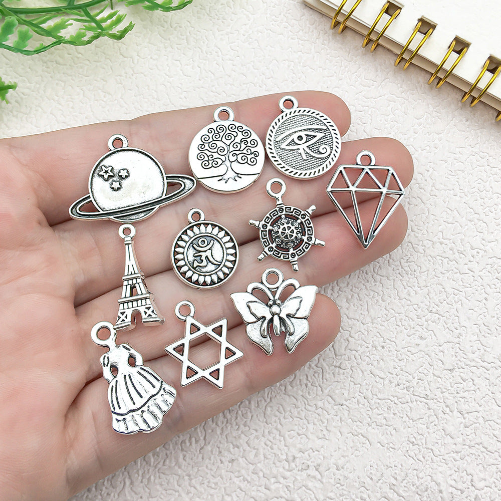 Antique Silver Iron Hexagram Tower Butterfly Charm Pendant for DIY Bracelet Necklace