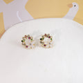 Multicolor Floral Wreath Clear Stone Small Stud Earrings view 4