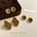 Gold Tone Olive Enamel Stud Earrings Three Shape Styles view 2